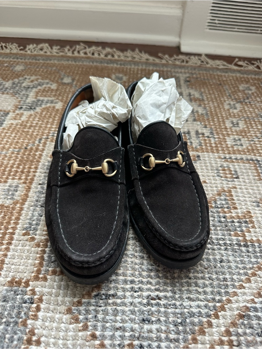 Vtg Gucci Horsebit Suede Loafers Dark Brown
